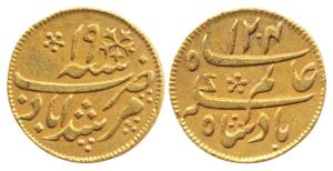 Murshidabad Mint, Gold ¼ Mohur, 3.08g, in the name of Shah Alam II, struck at the Calcutta
