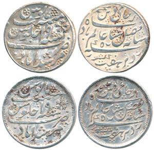 Silver Rupee, ½ and 1/4, Murshidabad Mint, in the name of Shah Alam II, frozen RY 19, obli