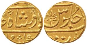 Gold Mohur, 11.52g, struck at the Surat Mint, (circa 1800-1815), in the name of Shah Alam 