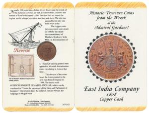 Copper 10 Cash, 1808, light issue, coat of arms of the EIC on obv., in large card packagin