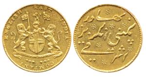 Gold Mohur (Ashrafi), 11.62g, 1820, coat of arms of the EIC on obv., Persian legend on rev