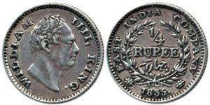 William IV, Silver ¼ Rupee, 1835, Bombay Mint, no initials, 18 Berries. Extremely Fine, Ra