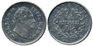 William IV, Silver ¼ Rupee, 1835, Bombay Mint, no initials, 20 Berries. About Very Fine, R