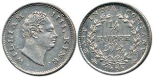William IV, Silver ¼ Rupee, 1835, Bombay Mint, no initials, 20 Berries. Extremely Fine, Ra
