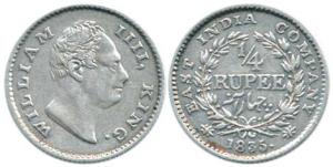 William IV, Silver ¼ Rupee, 1835, Calcutta Mint, 'F' raised, 18 Berries and dot after date