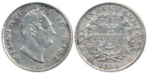 William IV, Silver ½ Rupee, 1835, Bombay Mint, no Initials, 20 Berries. About Very Fine, R