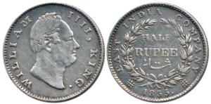 William IV, Silver ½ Rupee, 1835, Bombay Mint, no initials, 20 Berries. About Very Fine, R