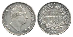 William IV, Silver Rupee, 1835, Bombay Mint, obv. B / rev. II, bud leaves, 20 Berries. Ver