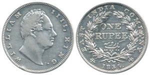 William IV, Silver Rupee, 1835, Calcutta Mint, RS incuse, 20 Berries. Fine+, Scarce.
