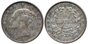 Victoria Queen, Silver ½ Rupee, 1840, Bombay Mint, continuous legend. About Very Fine, Sca