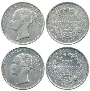 Victoria Queen, Silver Rupee (2), 1840, Calcutta Mint, continuous legend, English head (Sh