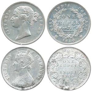 Victoria Queen and Empress, Silver Rupee (2), 1840, Calcutta Mint, divided legend WW raise
