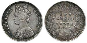 Victoria Queen, Silver 2 Annas, 1862, die crack at three different places on obv. Very Fin