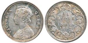 Victoria Queen, Silver ¼ Rupee, 1862, obv. A/ rev. I. Extremely Fine,Scarce.