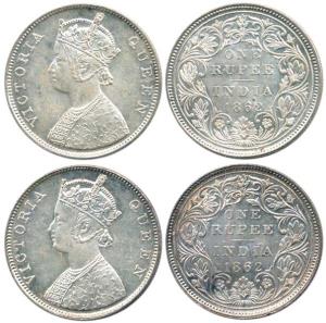 Victoria Queen, Silver Rupee (2), 1862, Bombay Mint, B / II / 0 / 0 and B / II / 2 / 0. Un