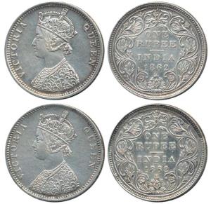 Victoria Queen, Silver Rupee (2), 1862, Bombay Mint, A / II / 1 / 2 and C / II / 1 / 2. Ex
