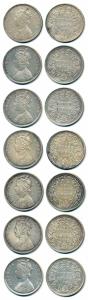 Victoria Queen, Silver Rupee (7), 1862, Bombay Mint, B / II / 2 / 0, A / II / 0 / 4, A / I