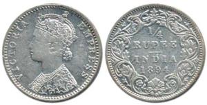 Victoria Empress, Silver ¼ Rupee, 1894, Bombay Mint, obv. C, rev. I, 'B' incuse. About Ver