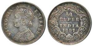 Victoria Empress, Silver ¼ Rupee, 1897, Bombay Mint, obv. C, rev. I, 'B' incuse. About Ver