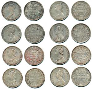 Victoria Empress, Silver Rupee (8), 1879, A3 / IV / dot; 1880, A1 / I / 'C' incuse; 1882, 