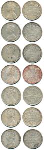 Victoria Empress, Silver Rupee (7), 1889, C2 / I / 'B' incuse; 1890, C2 / I / 'B' incuse; 