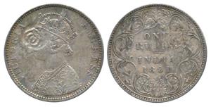 Victoria Empress, Silver Rupee, 1891, a crown and initials 'PM' for Port Mozambique, count