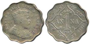Edward VII, Cupro-Nickel 1 Anna, 1908, Bombay Mint, 'B' incuse. About Very Fine, Rare.