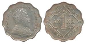 Edward VII, Cupro-Nickel 1 Anna, 1910, Bombay Mint. About Uncirculated, Rare.