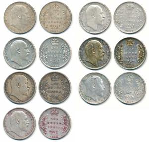 Edward VII, Silver Rupee (7), different dates 1903, 1904, 1909 & 1910 (4). About Very Fine