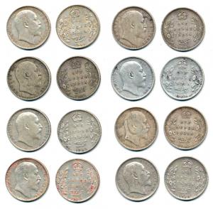 Edward VII, Silver Rupee (8), 1903, Calcutta Mint, 1904, Calcutta Mint, 1905, Bombay Mint,