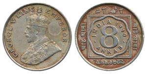 George V, Cupro-Nickel 8 Annas, 1919, Calcutta Mint. Very Fine+, Scarce.