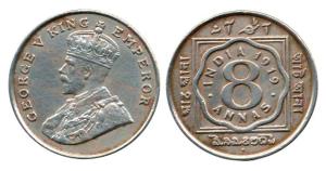 George V, Cupro-Nickel 8 Annas, 1919, Bombay Mint. About Extremely Fine, Scarce.