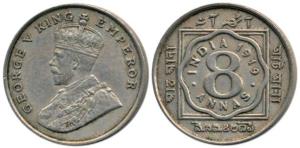 George V, Cupro-Nickel 8 Annas, 1919, Calcutta Mint, plain edge. Very Fine, Scarce.