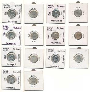 George V, Silver ¼ Rupee, different dates and mints. Fine+ to Very Fine. (7)