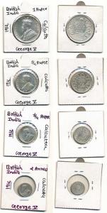 George V, Silver set of 4, Rupee, 1/2, ¼ and 1/8, Calcutta Mint, 1912. Fine to Very Fine. 