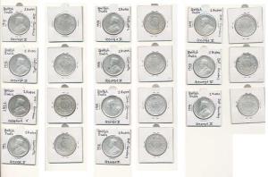 George V, Silver 1 Rupee, different dates and mints. Very Fine. (11)