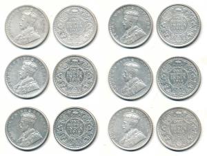 George V, Silver Rupee (6), different years. About Very Fine. (6)