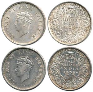 George VI, Silver ½ Rupee (2), 1938, 1939, Bombay Mint, both Head Type I. Very Fine to Ver