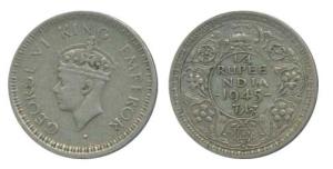 George VI, Silver ½ Rupee, 1945, Large '5', Bombay Mint. About Very Fine, Rare.