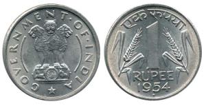 Nickel Rupee, 1954, Bombay Mint. About Uncirculated, Scarce.