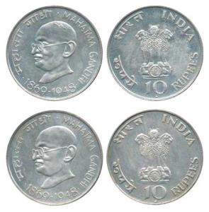 Silver Rupees 10 (2), 1969, Gandhiji Birth Centennial, Bombay Mint. Uncirculated. (2)