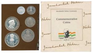 1989 Proof set, Jawaharlal Nehru Centenary, set of 4, Rupee 1 to 100. Plastic case broken,