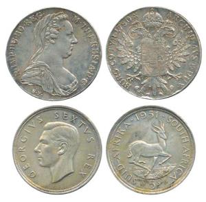 Austria, Maria Theresa, Silver Thaler, Restrike; South Africa, George VI, Silver 5 Shillin