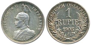 German East Africa, Wihelm II, Silver Rupee, 1905. (KM 10). Very Fine.