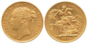 Great Britain, Victoria, Gold Sovereign, 8g, young head, St. George slaying a dragon on re