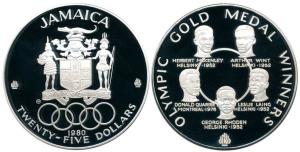 Jamaica, Proof Silver Dollar 25, 136g, 1980, Olympic Gold Medal Winners, 0.5 purity, (KM 8