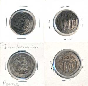 Sassanian, Silver Drachm (2), 3.87g, king's winged bust with Pehlevi legends on obv., two 