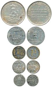Copper-Nickel Temple token (2), Ram Sita token, one large with Hanuman on rev.; Mosque Tok