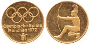 Gold Token, 4.53g, Munich Olympic Medallion, 1972, .900. Fine. Uncirculated.