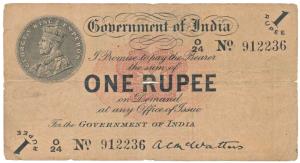 George V, Rupee 1, 1st issue, 1917, signed A. C. Mc Watters (Jhun1.2A). Fine.
